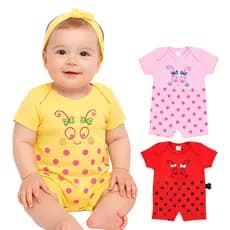 Body Bebê Menina Verão Estampado | Macacão Curto Bebê 100% Algodão | Roupa Bebê Confortável Até 12M