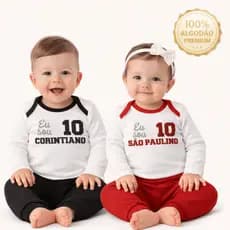 Conjunto Bebê Time Futebol Menino Inverno Body Manga Longa Time + Short Mesversário RN P M G