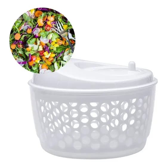 Seca Saladas Branca Centrifuga c/ Manivela 3,5L Folhas