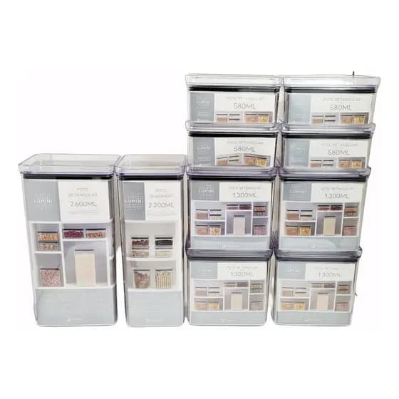 Kit 10 Potes Herméticos Paramount Tamanhos Diversos Organiza Despensa 580 ml 1300 ml 2200 ml 2600 ml