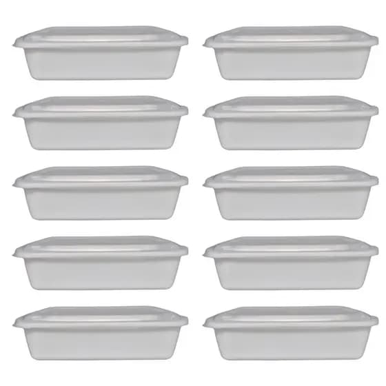 Kit 10 Marmitas Delivery Congelamento Plástica Com Tampa Branca R61 - 1500 ml Tipo Spoletto Microondas