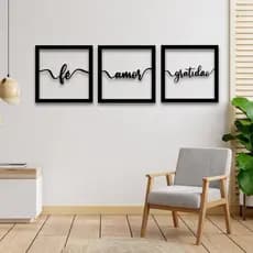 Kit Quadros Decorativos Fé Amor e Gratidão Para Quarto E Sala