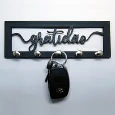 Porta Chaves para Parede Gratidão Decoração em Mdf Preto