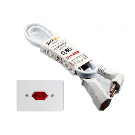 Extensão Cabo Prolongador 20A 80 cm com Tomada 20A para parede