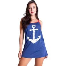 Camisola Âncora Curta Alcinha Dormir Pijama Noite Moda Feminina