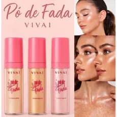 Iluminador Pó de Fada 10g Vivai com aplicador esponja, para corpo, rosto e cabelo acabemento brilho de fada