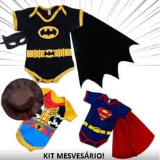fantasia mesversario bebe 100% algodao  Herois/mesversario wood/mesversario batmam/mesversario  kit