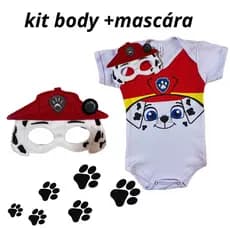 fantasia Body bebe patrulha canina 100% algodão/Body mesversario ursinho pool/kit fantasia/kit COM MASCARA/super Heróis