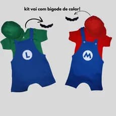 kit fantasia Jardineira bebê 100% algodão Mário e luigi em kit con 2/ super mario/ roupa bebê /mesversario