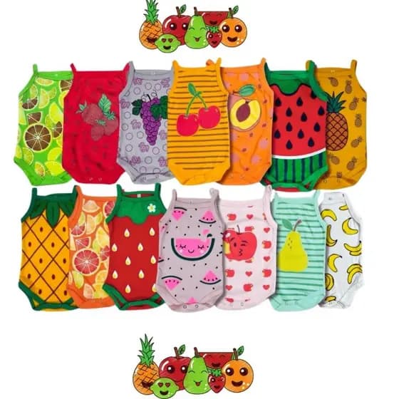 BODY BEBE MENINA FRUTINHAS 100% ALGODAO BODY FRUTINHAS SALADA DE FRUTAS/QUINTADINHA/MESVERSARIO INTRODUÇAO ALIMENTAR