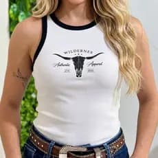 Regata Country Feminina Branca Ribana Canelada Wildernes Western Tendencia 2026 Rodeios