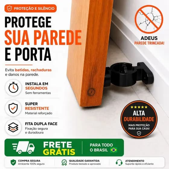 Trava Porta Pet e Criança Sem Furo Silicone Anti Batida Segurança