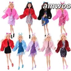 AMWOO Vestidos De Festa Elegantes , Moda Casual Usa Jaqueta De Pele , Com Salto Alto Para Bonecas 1/6 BJD 30 Cm