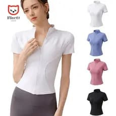 LILACUVOE Top De Ioga , Esportivo Feminino Com Gola Frontal E Zíper , Camisa De Treino Painéis Costura Slim Fit