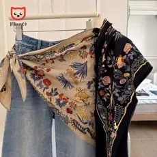 LILACUVOE Lenço Triangular Floral , Gravata Feminina Multifuncional De Cetim De Seda , Calças Combinando