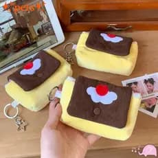 PETS1 Bolsa De Moedas De Pelúcia Com Pudim De Cereja , Mini Porta-Cartões Fofo , Fone De Ouvido De Desenho Animado Textu