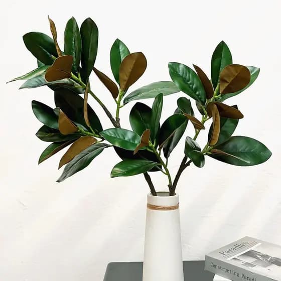 HALB Simulado Ramo De Árvore De Magnólia , Grande 2 Garfos Planta Artificial , Folhas De Borracha Plantas Artificiais