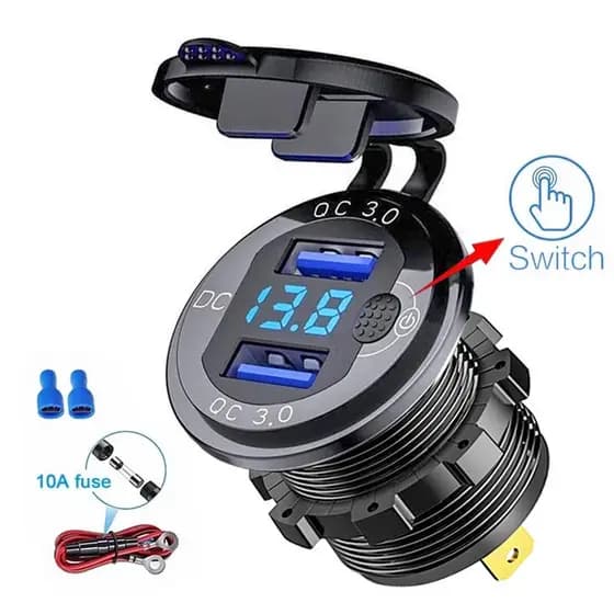 Carga Rápida Do Carro QC 3.0 36 W À Prova D'água Dual USB Charger Soquete Com Interruptor Voltímetro Para 12 V/24 Motocicleta ATV Barco Caminhão