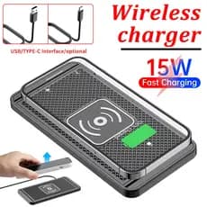 Carregador Sem Fio Para Carro 15W , USB Tipo C , Detecção Automática Inteligente , Borracha Antiderrapante , Almofada De