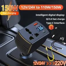 Carregador De Carro Com 3 Portas , 150W , Carregamento Rápido , QC 3.0 , Tomada De Telefone/USB Tipo C , Para Tablets iP