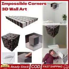 Adesivos De Arte De Parede 3D De Cantos Impossíveis , Decalque De Canto De Ilusão Óptica , Grande Casca Removível E Em B