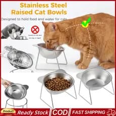 (Envio Em 12H) Tigelas Elevadas Para Gatos Aço Inoxidável 304 15 ° Alimentador Extra Elevado Animais De Estimação , Prot
