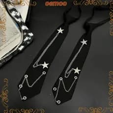 OEMOOEN Punk Tie, Vintage Adjustable JK Pre-Tied with Elegant Star Bow Chain