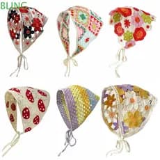 Lenço Triangular De Crochê BLING , Faixa De Cabeça De Flor De Tricô Estilo Pastoral Retrô Francês Cabelo Multicolorida