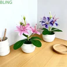 Planta Em Vaso De Jasmim Artificial BLING , 3 Flores Com Branco , Plantas Falsas Artificiais , Pequenas