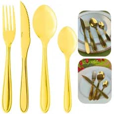 Faqueiro 24 Peças Dourado Jogo de Talheres Inox Gastro Elegante Luxuoso Gold Mesa Posta Casa - Lyor