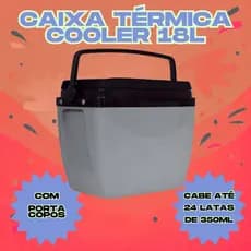 Caixa Térmica Cooler 18 Litros Cinza e Preto Até 24 Latas Com Alça e Porta Copos Camping Praia Mor
