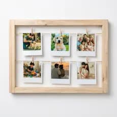 Porta Mini Fotos Quadro Madeira Estilo Varal Decoração C/ 6 Pregadores