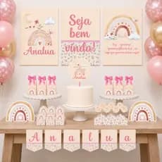 Kit Festa Só um Bolinho Arco-Íris Boho Festa em Casa - Mesversário