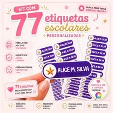 Kit 77 Etiquetas Escolares com Foto ou Tema para Material Escolar | Etiquetas Escolares | Etiquetas 2026