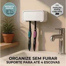 Porta Escovas de Dente Parede Fixação Sem Furo Suporte Para até 4 Escovas com Fita Dupla Face Forte