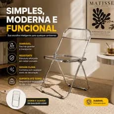 Cadeira Acrílica Transparente Dobrável Design Moderno Decorativa para Sala Cozinha Escritório