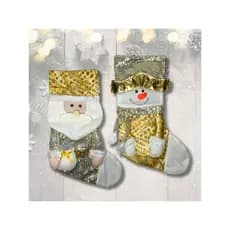 Bota Decorativa Dourada de Natal Boneco de Neve Papai Noel