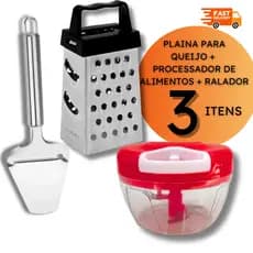 Kit Inox – Ralador 4 Faces + Processador 500ml + Plaina de Queijo | 3 ou 6 Itens