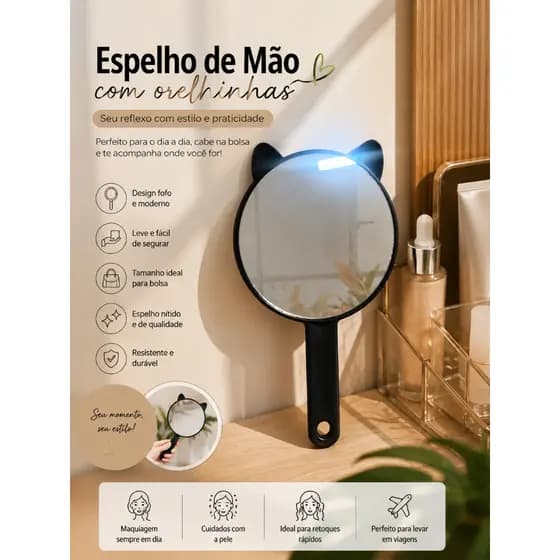 Espelho de mão - Formato de Gatinho 23cmx12,5cm  - COD:2358