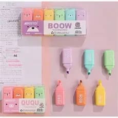 2 em 1 Estojo Porta Marca Texto + Mini Marca Texto em Formato de Urso Fofo com 6 Unidades - HE59824