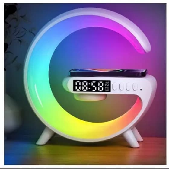 Caixinha de Som G Speaker  Cor Branca com relógio luminária Bluetooth Inteligente.