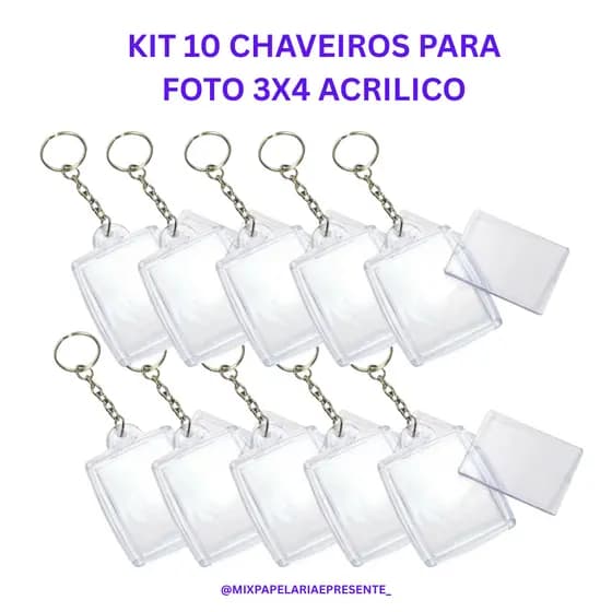Kit 10 Chaveiro Para Foto 3x4 - Acrílico