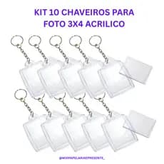 Kit 10 Chaveiro Para Foto 3x4 - Acrílico