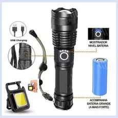 Lanterna Super Potente T9 +Mini Lanterna LED 4 em 1 Tática Mais Forte  Potente Sitio Fazenda Acampamento Camping Seguran