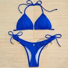 Biquíni Tanga Fio Dental de Lacinhos com Ajuste na Cintura/Bikini Moda Praia com Bojo Removível UV50