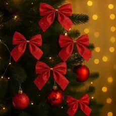 Enfeite de natal kit 6 Laços com glitter de pendurar/ 7cm