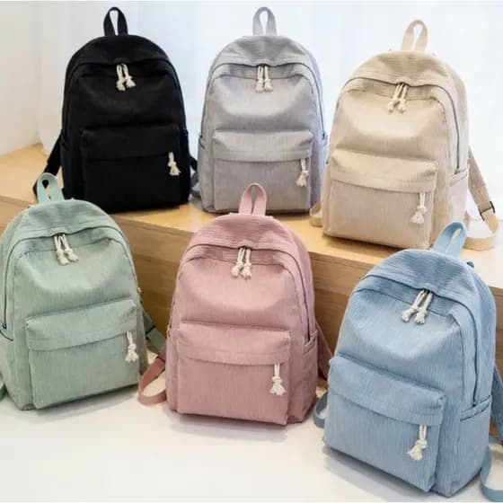 Mochila casual em tecido canelado veludo cotelê vintage para trabalho faculdade dia a dia Moda Shope
