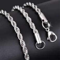 Corrente + Pulseira Masculina Fininha Aço Inox Prata Brilhante Não Escurece Enferruja Colar Cordão
