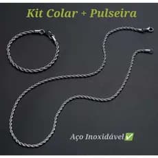 Corrente Aço Inox Masculina 60cm + Pulseira 20cm Conjunto Premium