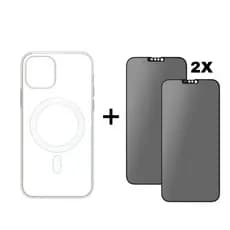 Kit 3em1 Capa MagSafe + 2x Película Vidro 3D Privacidade Para iPhone 11 12 13 14 15 16 Pro Max | iLux